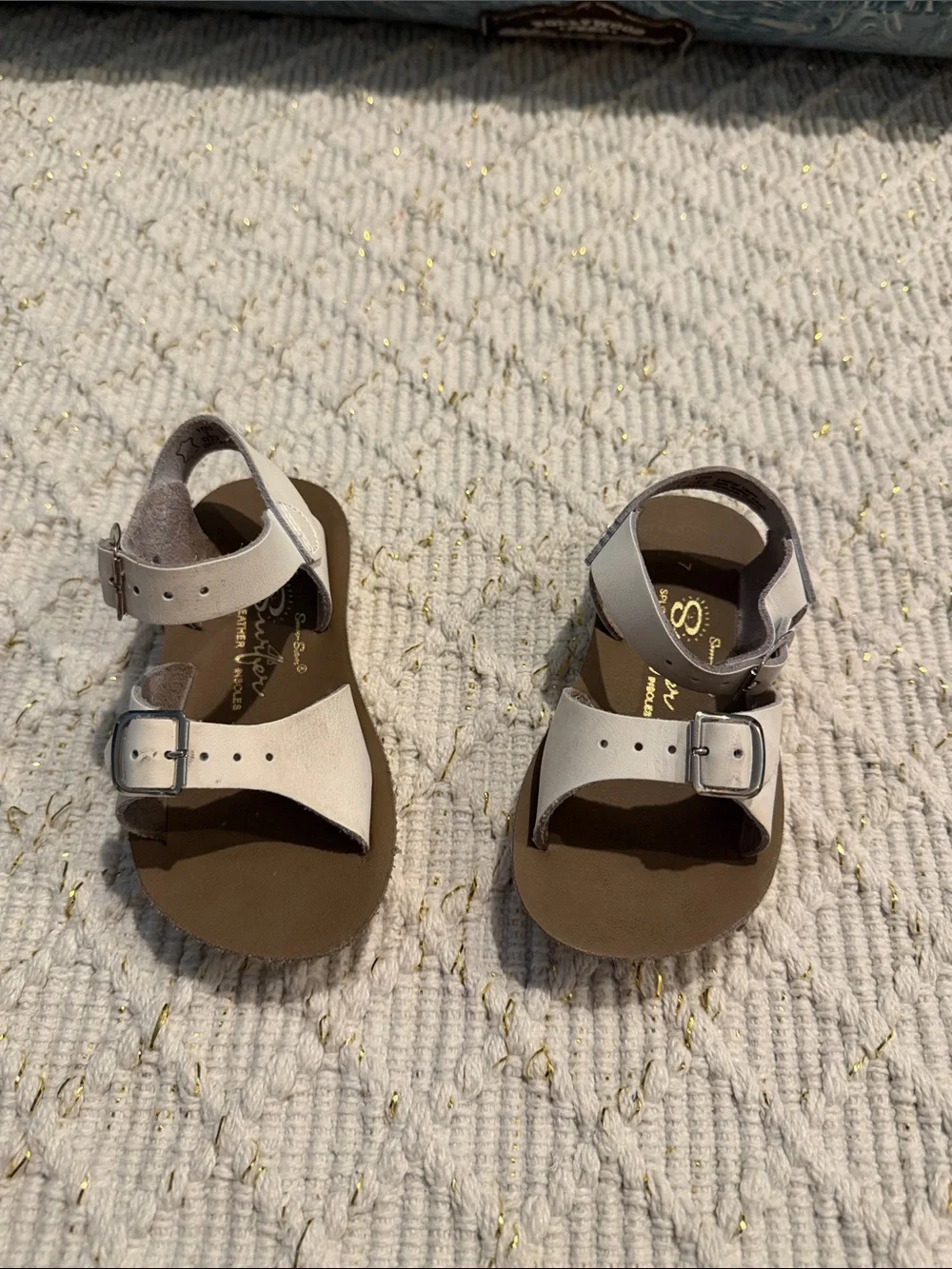SunSan Toddler White Leather Buckle Sandals